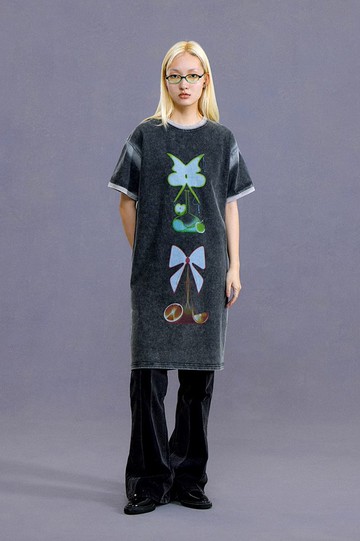 Washed Old T-shirt 實驗室密語系列 洗水做舊長款T恤/連身裙