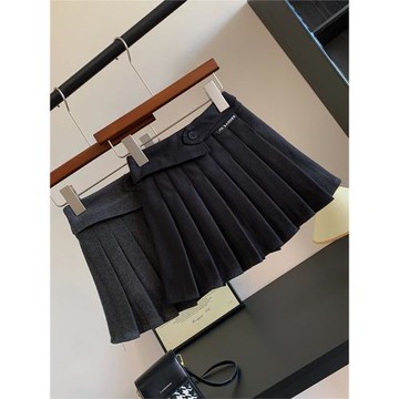 品牌冬季女中大童裝學院風高腰毛呢加絨加厚百褶裙JK半身裙A字裙