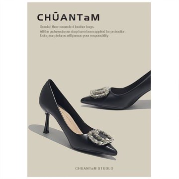 尖頭水鉆高跟鞋女細跟2025年春秋季一腳蹬女鞋子時尚舒適淺口單鞋