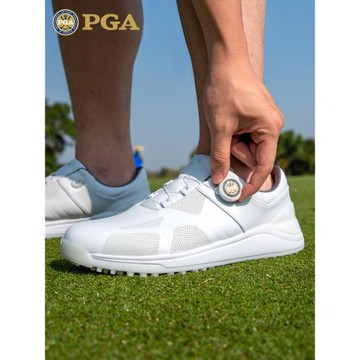 美國PGA 高爾夫球鞋男士鞋防側滑鞋釘旋鈕鞋帶防水超纖皮男鞋