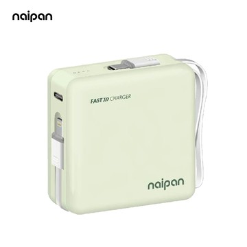naipan 10000mAh 自帶雙線Lightning/Type-C快充行動電源充電器 大方塊 綠色