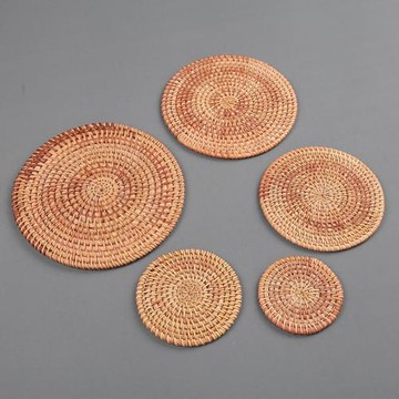 越南秋藤手工編織家居藤編杯墊盤墊碗墊瓶墊隔熱墊紫砂壺茶壺墊