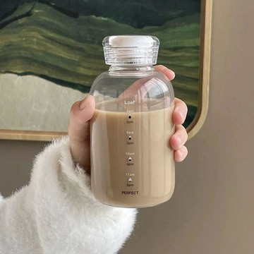 豆漿杯外帶早餐簡約牛奶瓶便攜玻璃杯咖啡杯雙蓋時間刻度牛奶杯 杯具 咖啡杯 馬克杯 耐熱玻璃杯 咖啡豆漿杯 咖啡馬克杯