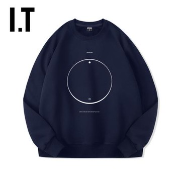 香港潮牌圓領衛衣男簡約新款春秋冬加絨無帽藏青潮流百搭日系外套