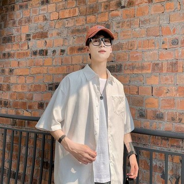 粉色襯衫男夏季短袖韓版ins港風日系寸衫痞帥氣潮青少年短袖襯衫