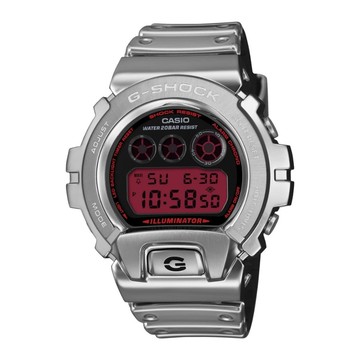 【CASIO 卡西歐】G-SHOCK 金屬外殼 精緻有型 紅色點綴 金屬光澤 矽膠錶帶_GM-6900YRA-8_49.7mm