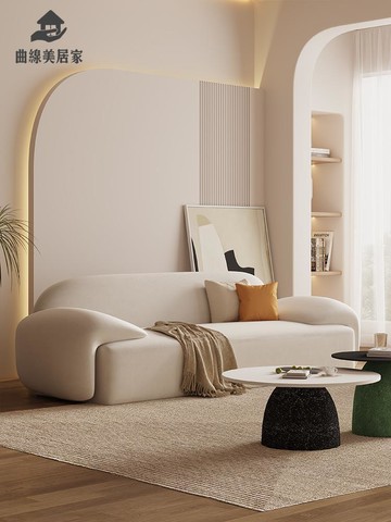 設計師奶油布藝 沙發網紅創意直排小戶型客廳輕奢美容院休息區接待qxm8281