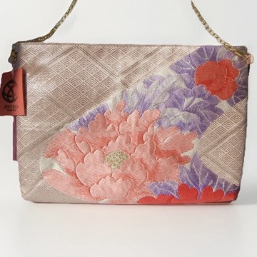 日本真絲和服袋帶肩背, 手工刺繡斜挎包, 環保再生時尚設計