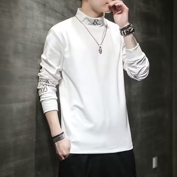 春秋T恤男 中高領打底衫 2023春秋季寬鬆百搭長袖t恤 德絨衣服潮 M-3XL