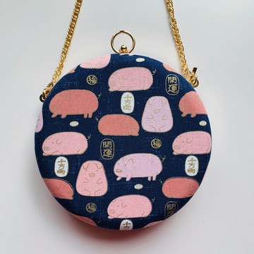 開運粉紅豬小圓包 - 可手拿 / 斜揹/ 婚禮姊妹禮物