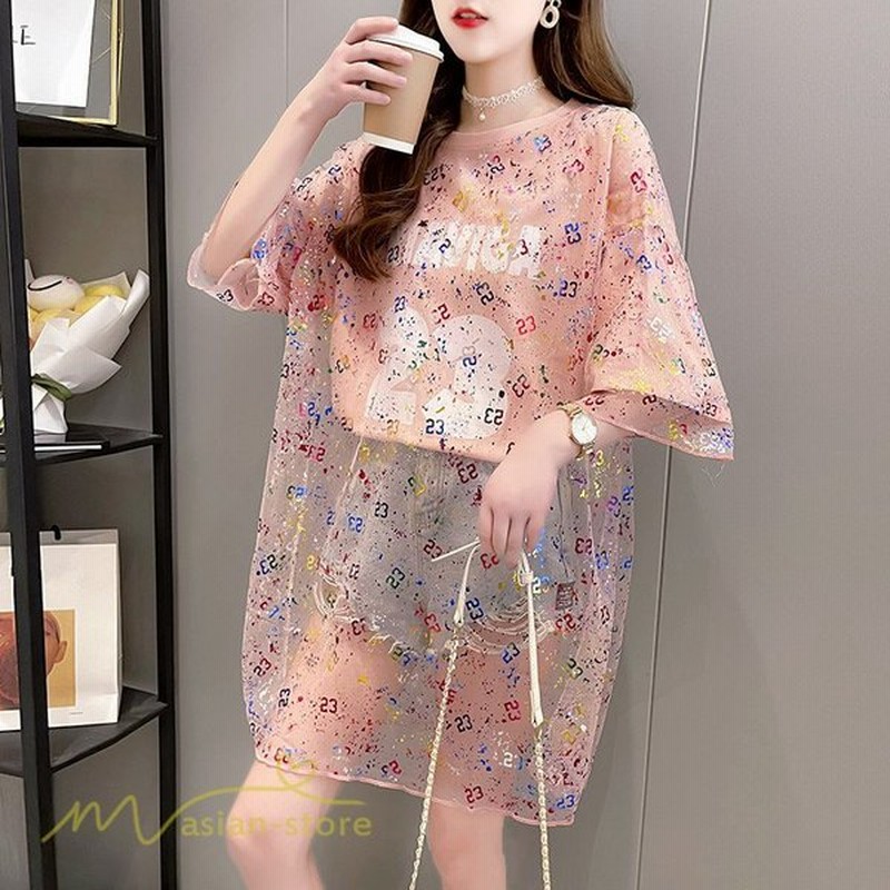 カットソー レディース Tシャツ Tシャツ 夏コーデ 重ね着 レイヤード風 着痩せ カジュアル きれいめ プリント 丸首 半袖 ロング丈 着回し アウトドア 日常 通販 Lineポイント最大get Lineショッピング