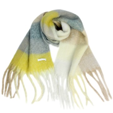 agnes b. 新款大格紋時尚保暖長圍巾(鵝黃)