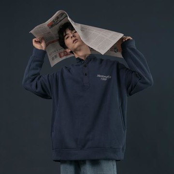 韓版chic百搭基礎款刺繡秋冬加絨衛衣港風男女情侶BF風套頭上衣潮