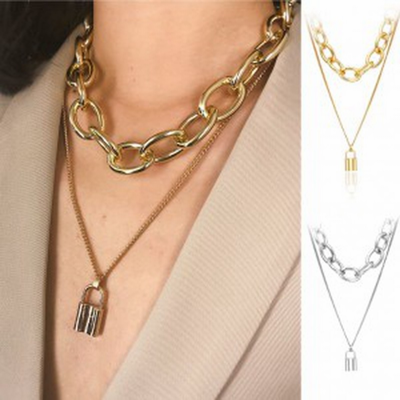 オシャレ ダブル ネックレス 錠 ペンダント チェーンネックレス ジュエリー 錠モチーフ レディース アクセサリー 金 銀 N04 2 通販 Lineポイント最大1 0 Get Lineショッピング