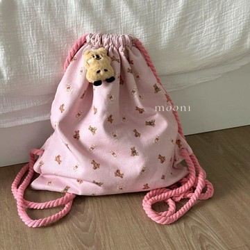 高品質精品 mooni粉色小熊雙肩包帆布大容量收納袋抽繩運動少女風ins學院風 包包 時尚 包包收納袋 後背包 大容量