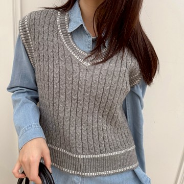 【HARPER】學院風撞色滾邊針織背心 | 現貨 針織 背心 外搭 學院風【CLB49744H】