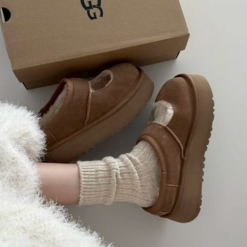 【Sharkhead】現貨 UGG Bea Mary Jane 瑪莉珍鞋 毛毛拖鞋 厚底 穆勒鞋 棕色 卡其 奶茶 栗子