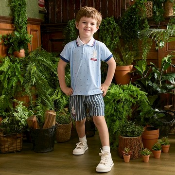 夏日比得男魅力直條紋純棉五分褲