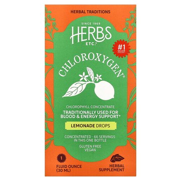 Herbs Etc., Chloroxygen® 滴劑，檸檬水，1 液量盎司（30 毫升）