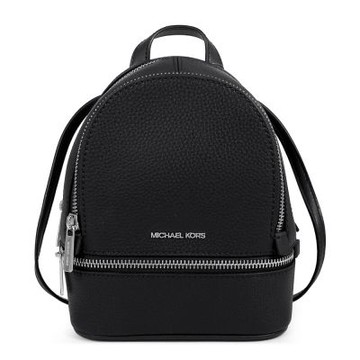 MICHAEL KORS Rhea 銀字Logo鵝卵石紋皮革斜/後背兩用包(黑色/小)