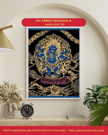 手繪六臂大黑天唐卡  守護神 翡翠 緬甸玉 手鐲 三彩 冰種翡翠