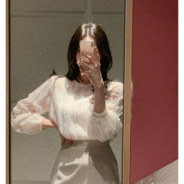 🇰🇷Korea韓國連線·正韓 波浪網紗蕾絲襯衫 上衣 蕾絲上衣 長袖襯衫 網紗上衣 網紗襯衫 氣質上衣 甜美風 韓國代購