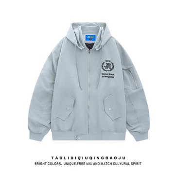 日系復古字母刺繡工裝夾克衫女春季潮牌寬松bf休閑情侶連帽衫外套