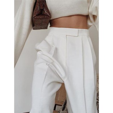 A'1st編輯店 白色寬松垂墜闊腿褲女高腰顯瘦西裝簡約品質拖地褲子