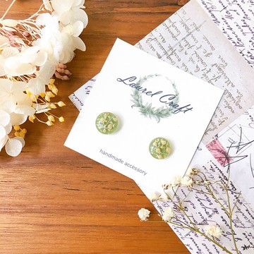 莫蘭迪色系 抹茶綠 碎花 小款 925純銀針耳環/無痛耳夾