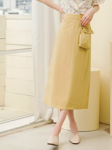 高含棉．純色A-LINE中長裙附小包