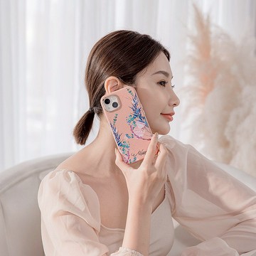 幾何花卉 蜜荔殼 蜜荔粉天然皮革殼 - iPhone客製化手機殼