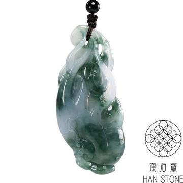 【漢石齋】天然翡翠A貨 如意佛手瓜玉佩吊墜 冰糯種春帶彩飄花(29*66*13mm)