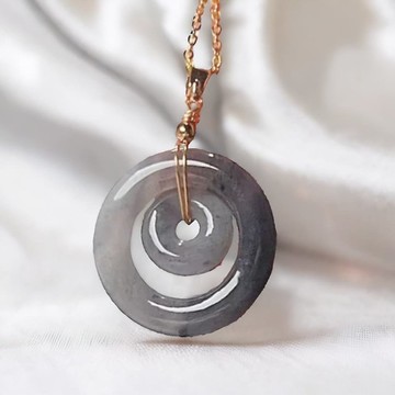 【願‧平安】冰飄烏雞母子平安扣14K包金 | 天然緬甸翡翠 | 送禮