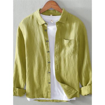純亞麻襯衫男長袖夏季薄款休閑寬松上衣夏天男裝復古棉麻襯衣外套