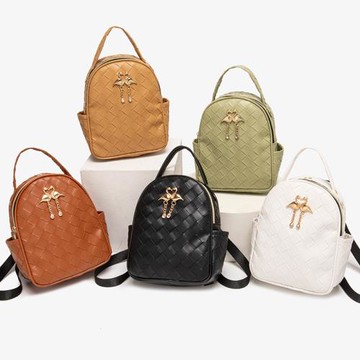 潮流菱格編織雙肩包小天鵝吊墜迷你背包多功能手提單肩斜挎手機包