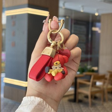 爆款嘎子姐萌粒汽車鑰匙扣高級創意揹包掛飾卡通皮革扣手機鏈掛件生日禮物 禮物