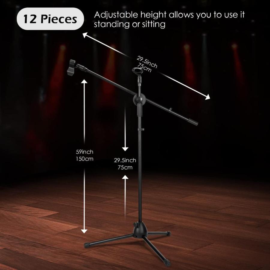 12 Pcs Adjustable Height Microphone Stand Tripod Microphone Boom Stand with