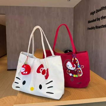 Kitty包包 單肩包 托特包🎀 凱蒂貓帆布包包女學生手提袋大容量上課通勤包 Kitty手提包 禮物 可愛包包 肩背包