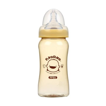 PiYOPiYO 黃色小鴨 寬口PPSU防脹奶瓶  模彷乳房自然曲線  防脹透氣閥  耐熱高達180°C  無雙酚A  無塑化劑  棕色  240ml  1個