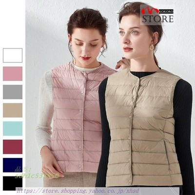 インナーダウン レディース ダウンベスト 超軽量 ダウン ベスト ライトダウン ノーカラー スリム 防寒 通販 Lineポイント最大get Lineショッピング