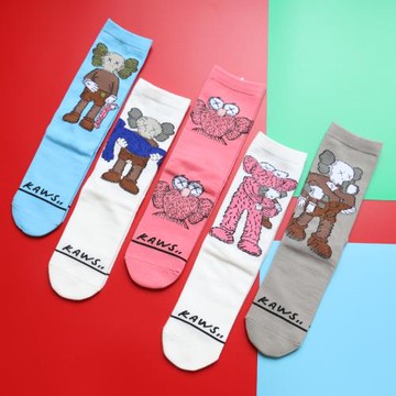 韓國卡通涂鴉芝麻街襪子聯名襪中筒男女ins潮街頭百搭可愛長筒襪