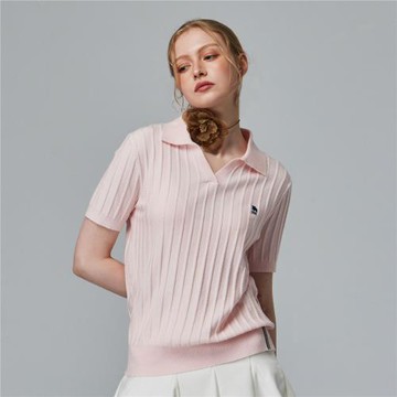 moz瑞典 駝鹿 親膚 POLO領 針織短T-嫩粉(亞洲版)女款