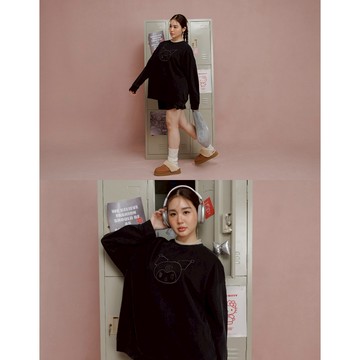 AIR SPACE PLUS 【三麗鷗聯名】線條刺繡圖案寬版大學TEE(黑/藍/紅)女裝 現貨 大尺碼