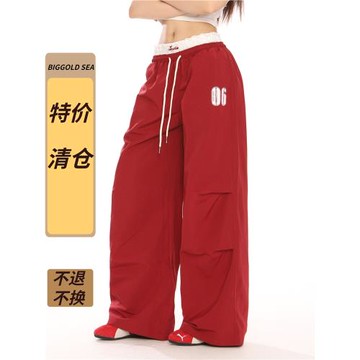 福利款 美式蕾絲拼接雙腰頭休閑工裝褲女街舞運動直筒闊腿長褲子