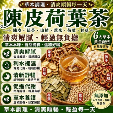 天然草本 無添加 陳皮荷葉茶 茯苓 山楂 薏米 陳皮 荷葉 甘草 順暢無負擔 輕盈舒活 草本茶包 獨立包裝袋 泡茶葉