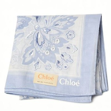 Chloé 淺藍色花卉刺繡字母LOGO圖騰帕巾(46CM)