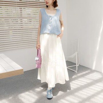 OB嚴選中大尺碼-不規則抽皺拼接腰鬆緊長裙《CA3117》