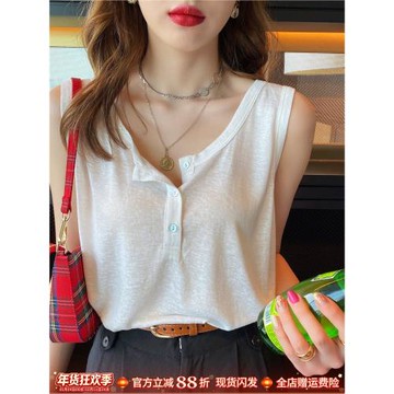 白色竹節棉吊帶背心女裝內搭2025夏新款寬松無袖T恤外穿打底上衣