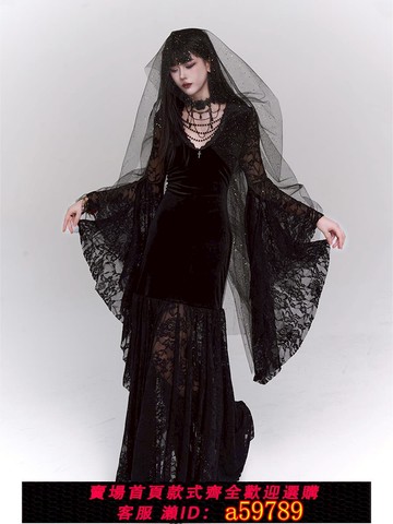 【廠家直銷 可打統編】幽靈少女中世紀哥特風連衣裙長裙黑色禮服裙子萬圣節穿搭cos服裝