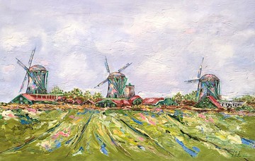 荷蘭風景與風車 原創油畫 牆面裝飾 印象派